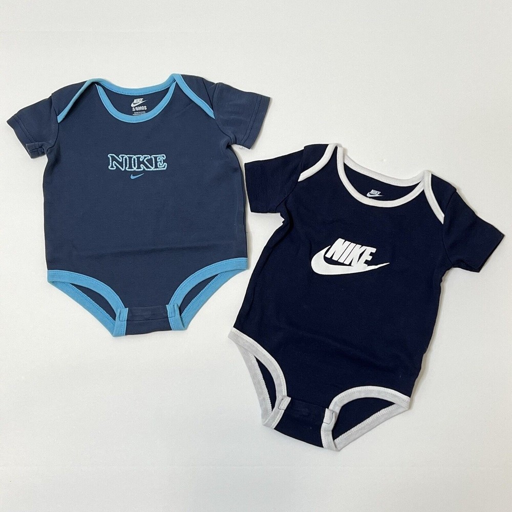 Nike T-Shirts One Piece Sz 3-6M Blue Snap Closure Short Sleeve Logo Lot Of 2